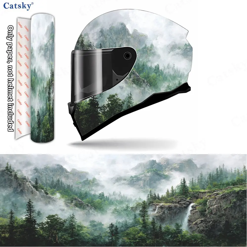 

Mountain Water Secret Realm Helmet Vinyl Wraps, Waterproof Scratch-Resistant Full Face Helmet Decals, Durable PVC Decoration Pro