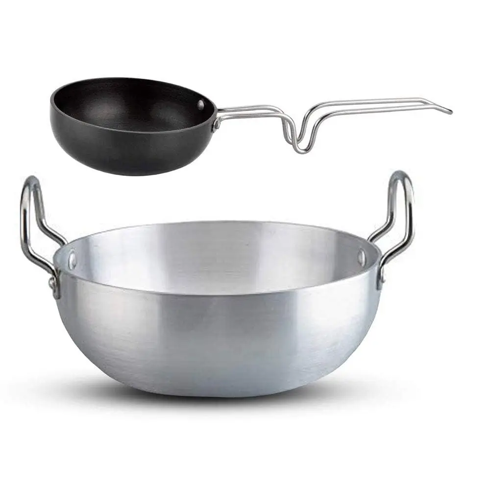 Aluminium Kadai Deep Pan Size No-13 with Hindalco Aluminium Tadka Pan(Fry Pan) Size No-5 Combo Set