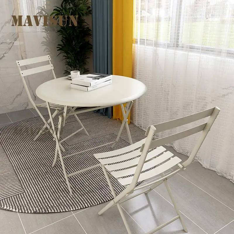 Folding Table Wrought Iron Folding Chair Nordic Simple Courtyard Balcony Milk Tea Shop Table And Chair Home Outdoor Furniture