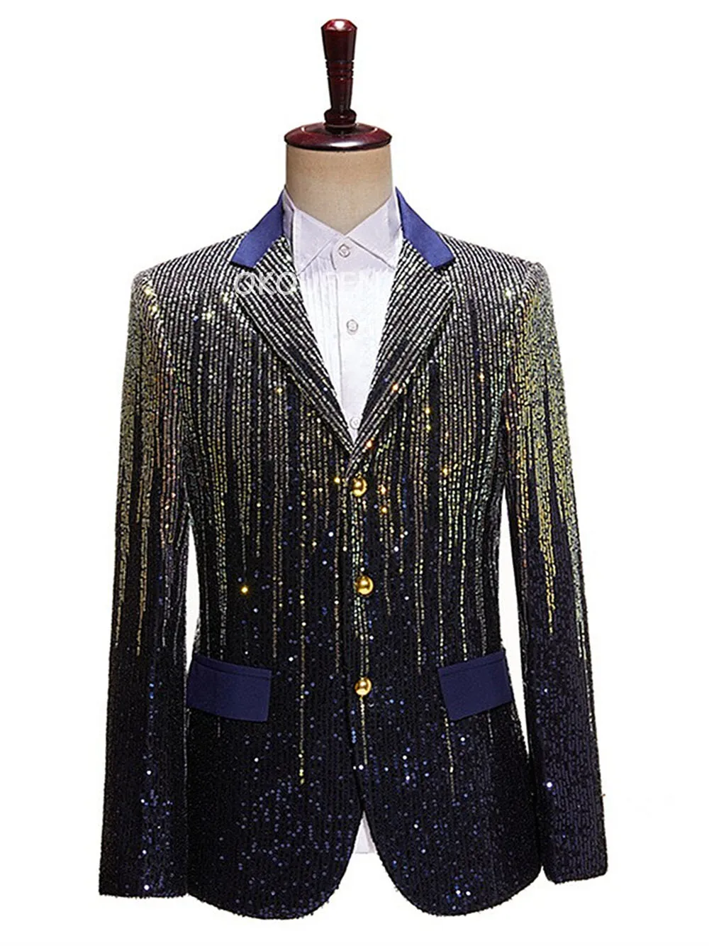 

Stage show party dress new men's flash tassel sequin set three-button youth luxury stripe flash film coat