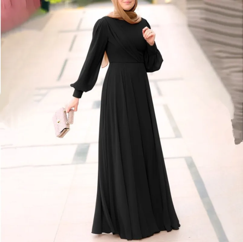 2024 New Muslim Skirt Abayas for Women Solid Color Casual Robe Femme Musulman Pleated Temperament Women\'s Dress