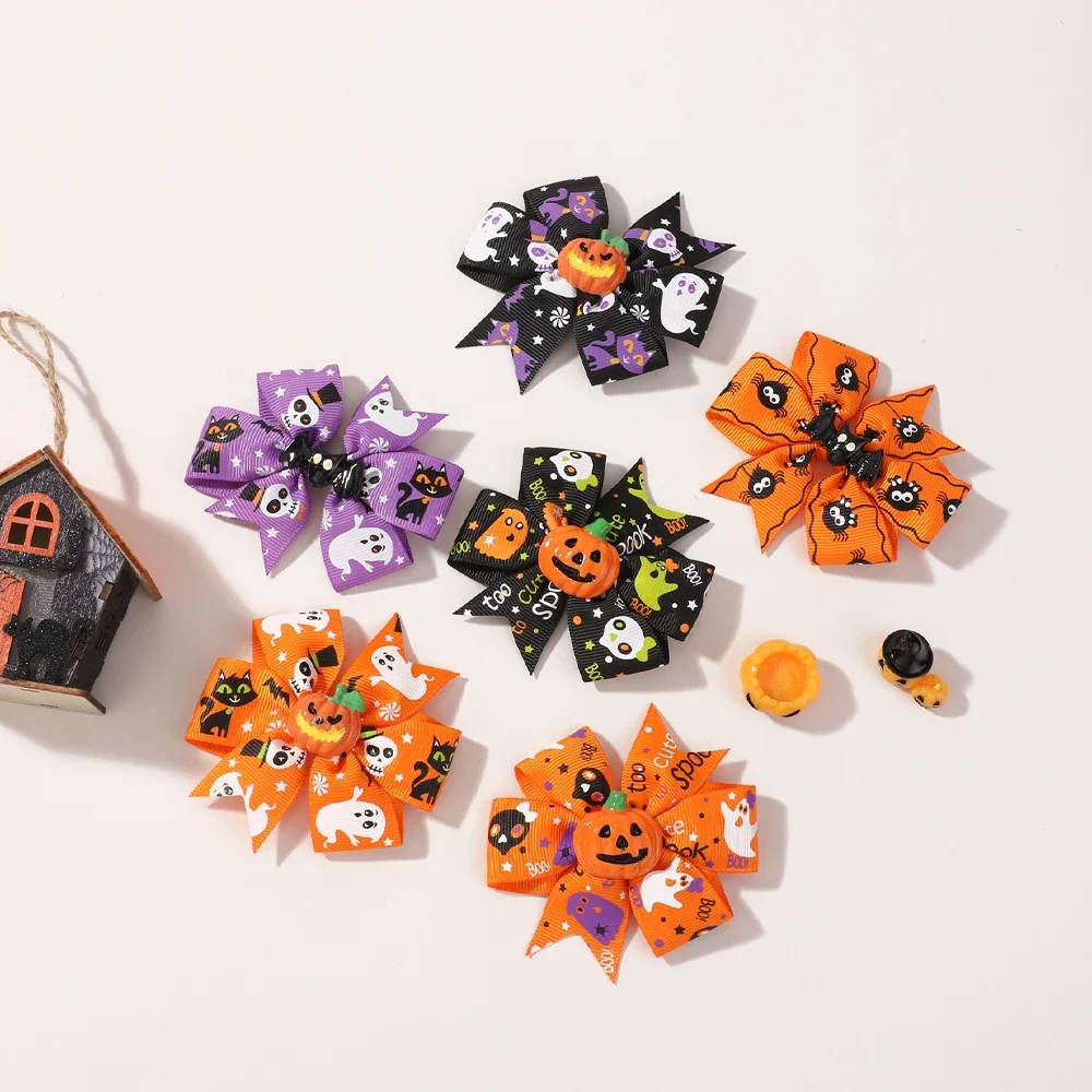 

6Pcs/Set Handmade Halloween Pumpkin Print Hair Clips for Girls Kids Bows Hairpins Exclusive Party Hair Accessories for Women