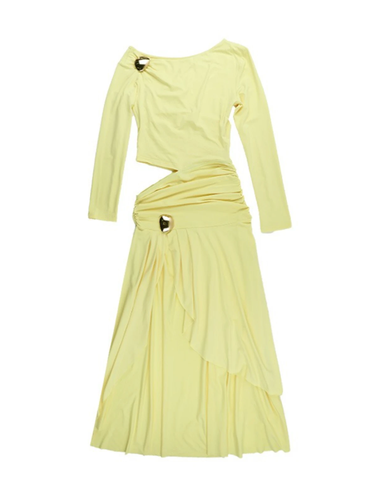 SsTss Women Fashion Solid Long Sleeve Irregular Dress Sexy One Shoulder Cutout Waist Slim High Split Elegant Party Dress Outfits