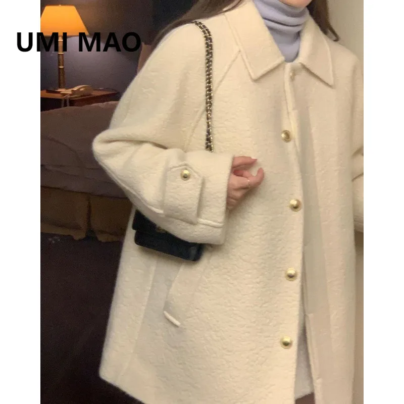 

UMI MAO Woolen Coat Slim Fit Temperament Gentle Atmosphere And Loose Casual Woolen Coat With A Lapel Collar Female Overcoat