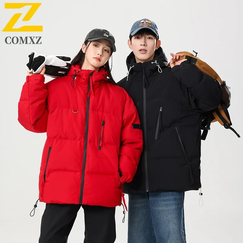 

COMXZ 2025 Mens Winter Hooded Fleece Puffer Jacket Thickened Casual Sport Coat