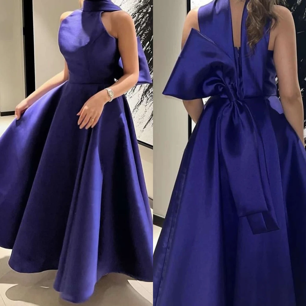 Fashion Satin Pleat A-line Halter Midi Dresses Evening Dresses Chinese Style Unisex Modern Style Exquisite Sparkle Matching