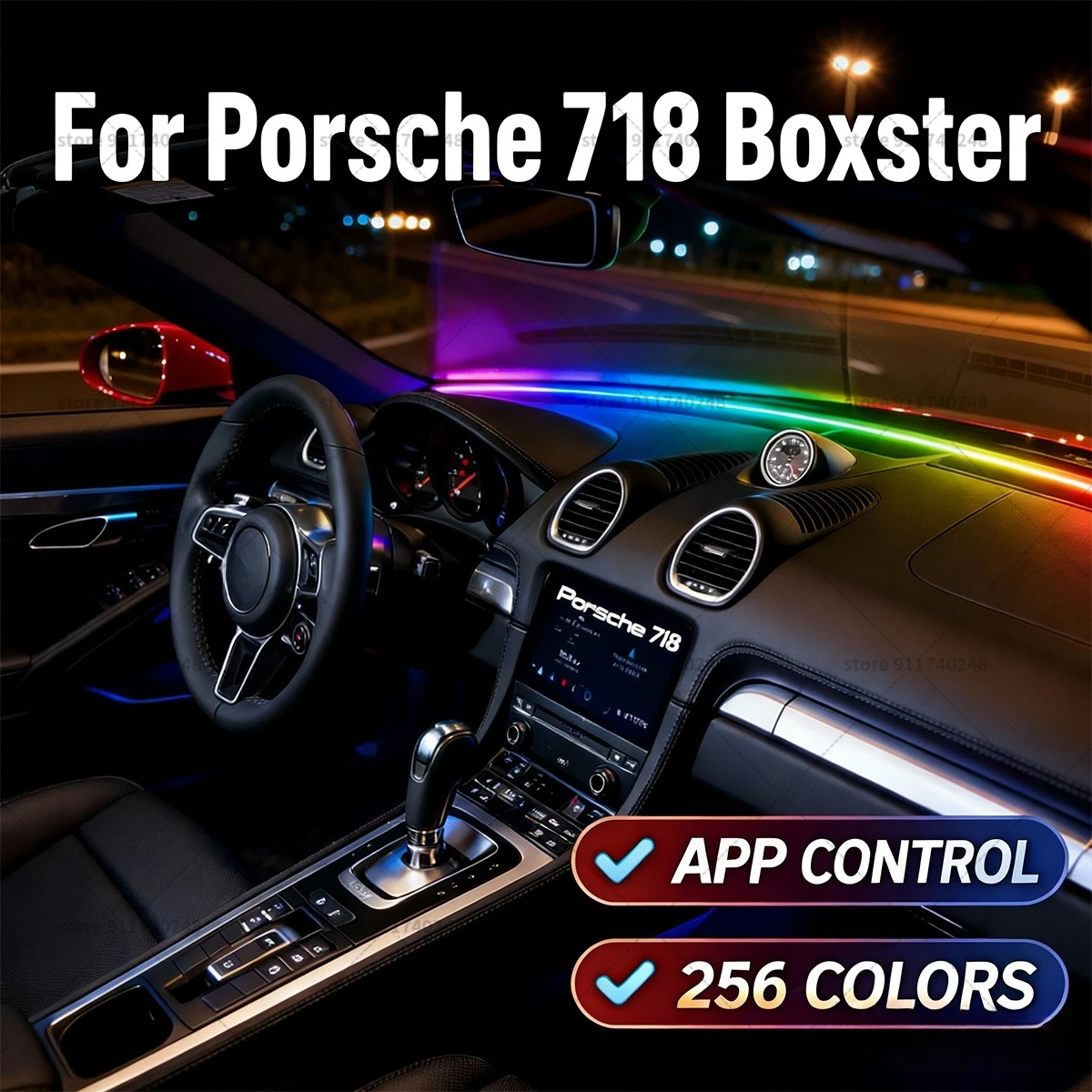 For Porsche 718 Boxster Automotive decoration light strip, colorful acrylic front windshield soundproofing strip, ambience light