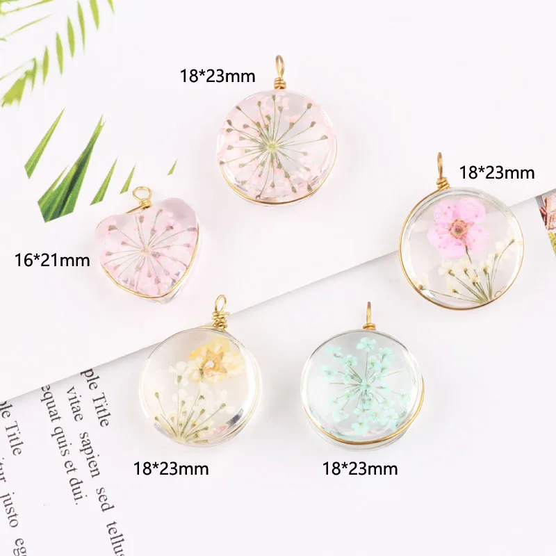 6pcs Diy Jewelry Heart Round Crystal Eternal Life Flower All Over The Sky Star Color Dry Flower Earrings Pendant Charms Material