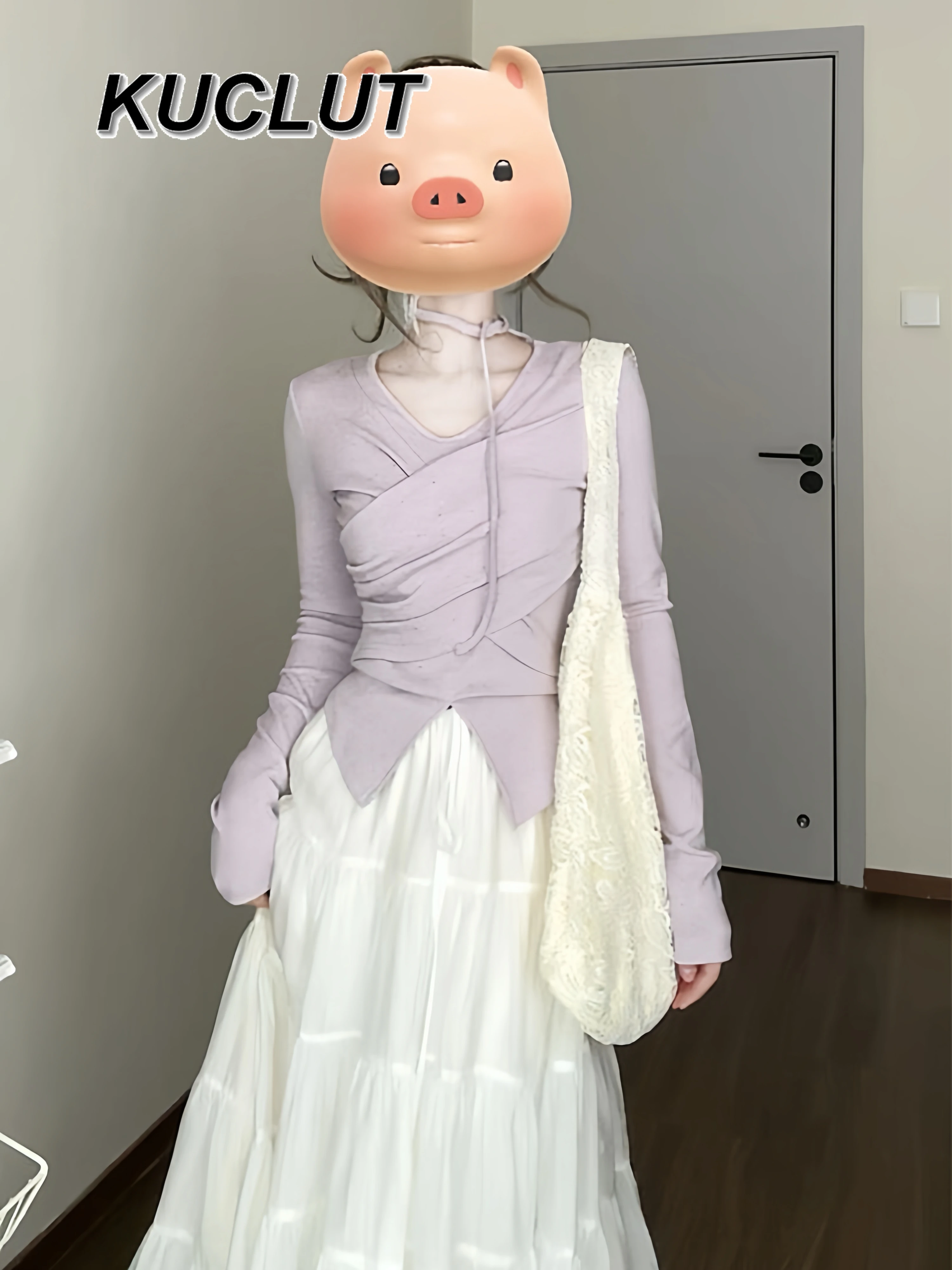 ربيع الخريف ملابس غير رسمية الكورية نمط أنيق قطعتين مجموعات للنساء الأرجواني غير النظامية أعلى + كعكة بيضاء تنورة طويلة مجموعة