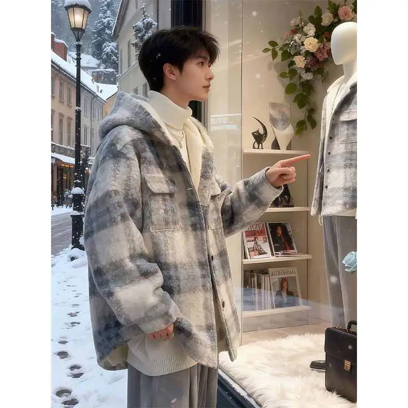 

Thiened Plaid Jaet irt Autumn Winter Lamb Velvet Hooded Cotton Clothes Haome Cotton Coat Outerwear Small Fraance S...