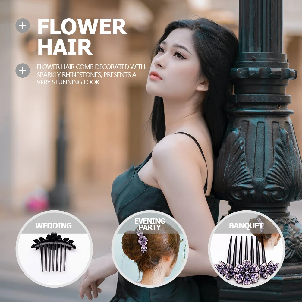 

2 Pcs Headgear Purple Alloy Wedding Hairstyle Flower Hair Comb Accessory Rhinestone Flower Hair Comb Durable Hairpin
