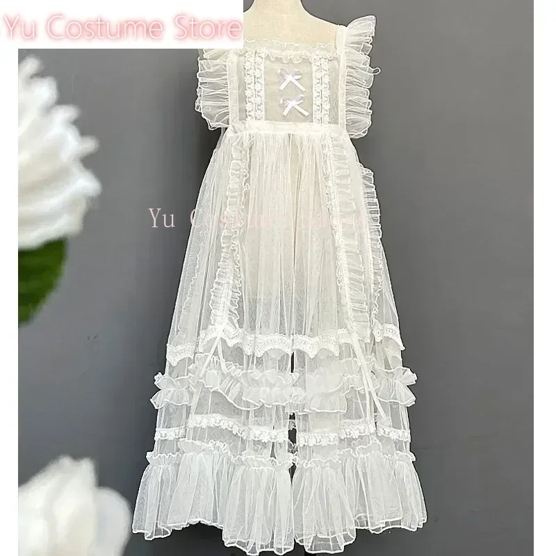 

Sweet Lolita Apron Sheer Mesh Ruffled Cover up Dress Yu Costume