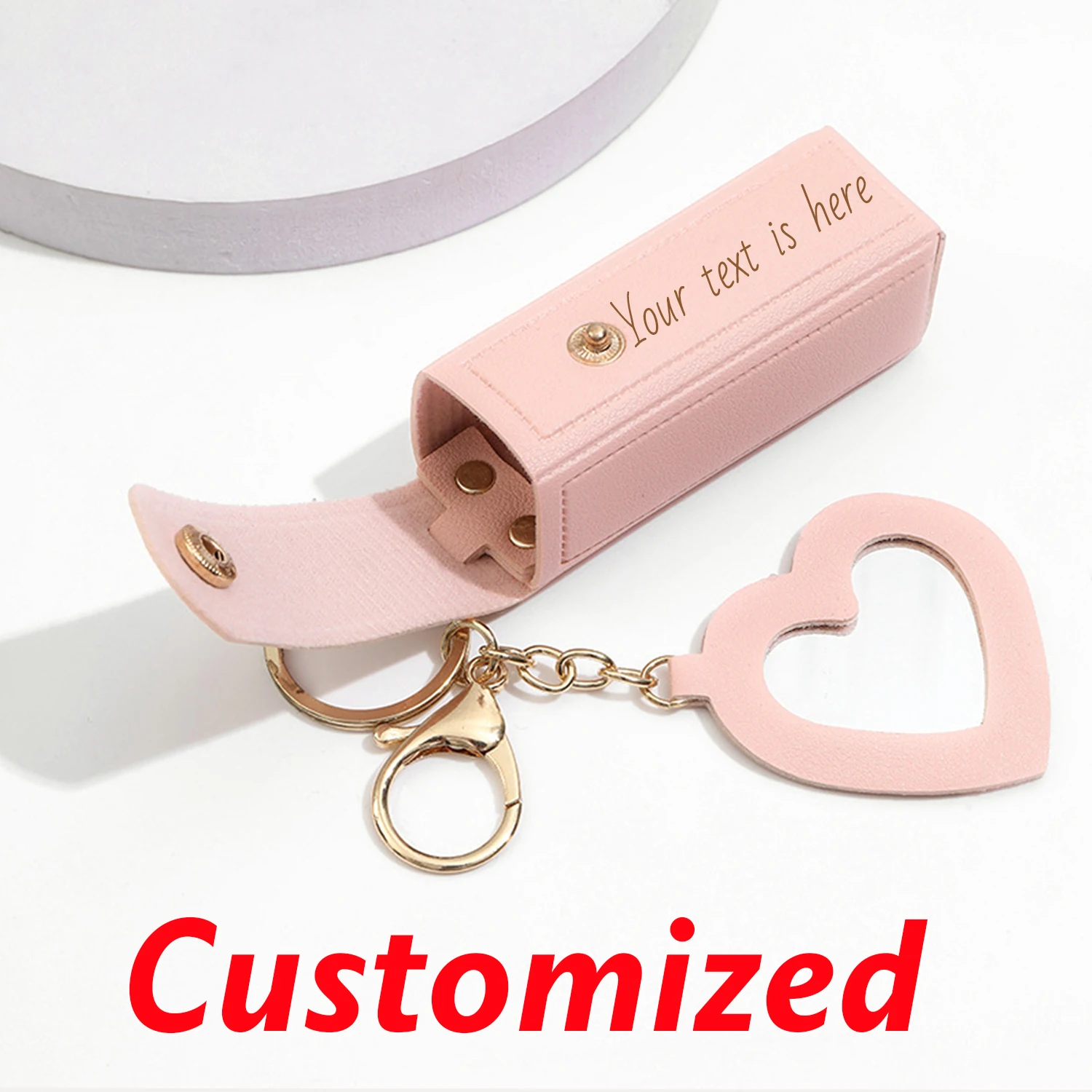 Custom Name Mini Lipstick Bag Personalized Text Keychain Makeup Mirror Girl Gift Laser Engraving PU Customized Name Coin Purse