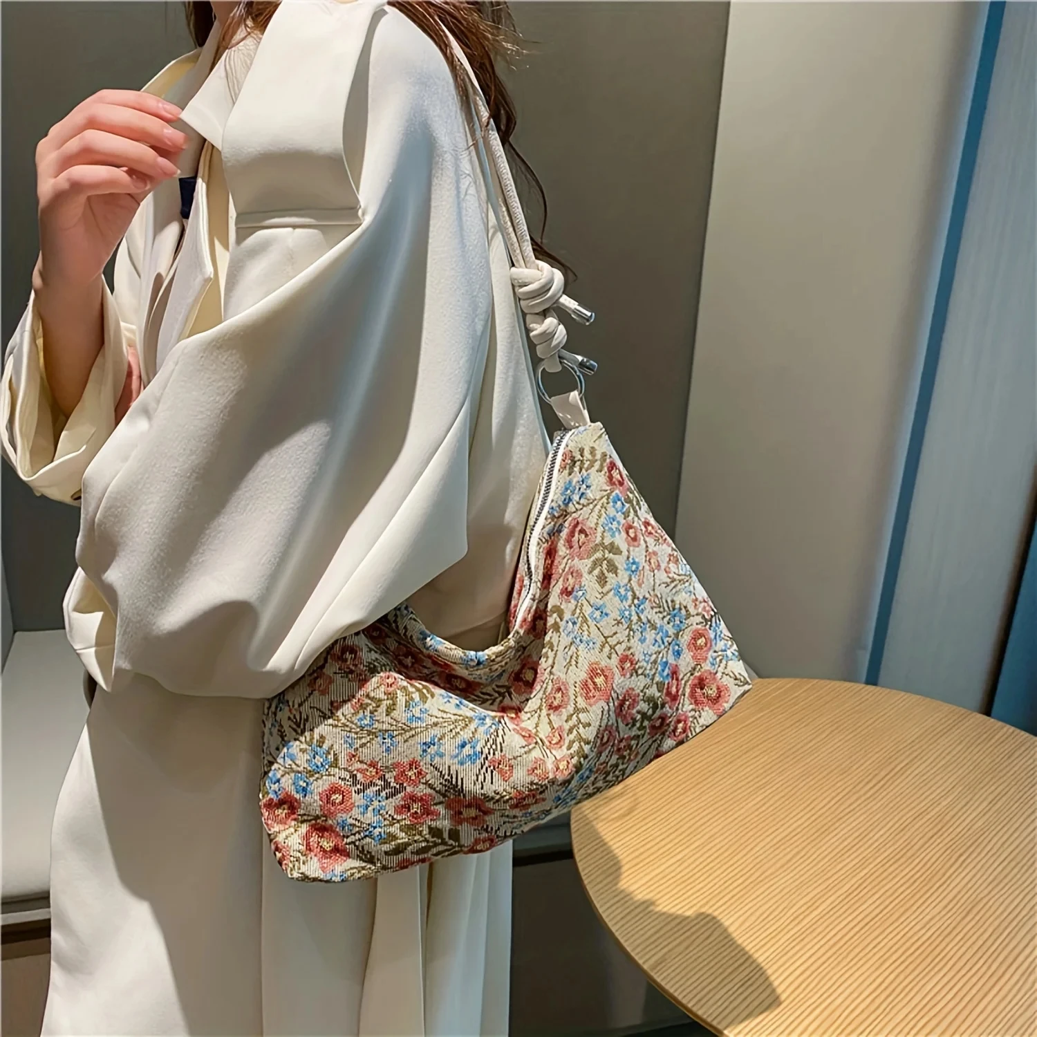 1PC Vintage Print Underarm Bag Large Capacity Fashion Women\'s Simple Multi-functional Canvas Shoulder Bag Casual Baguette Bag