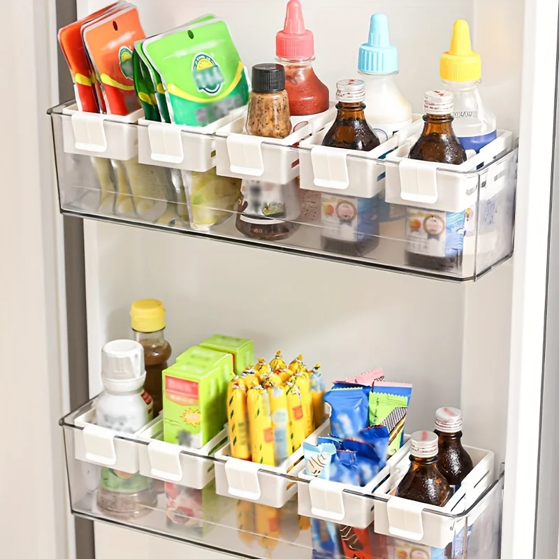 3PC/6PC Weiß Transparent Kühlschrank Teiler Set Küche Lebensmittel, Lagerung Teiler Versenkbare Kühlschrank Seite Tür Lagerung Clip