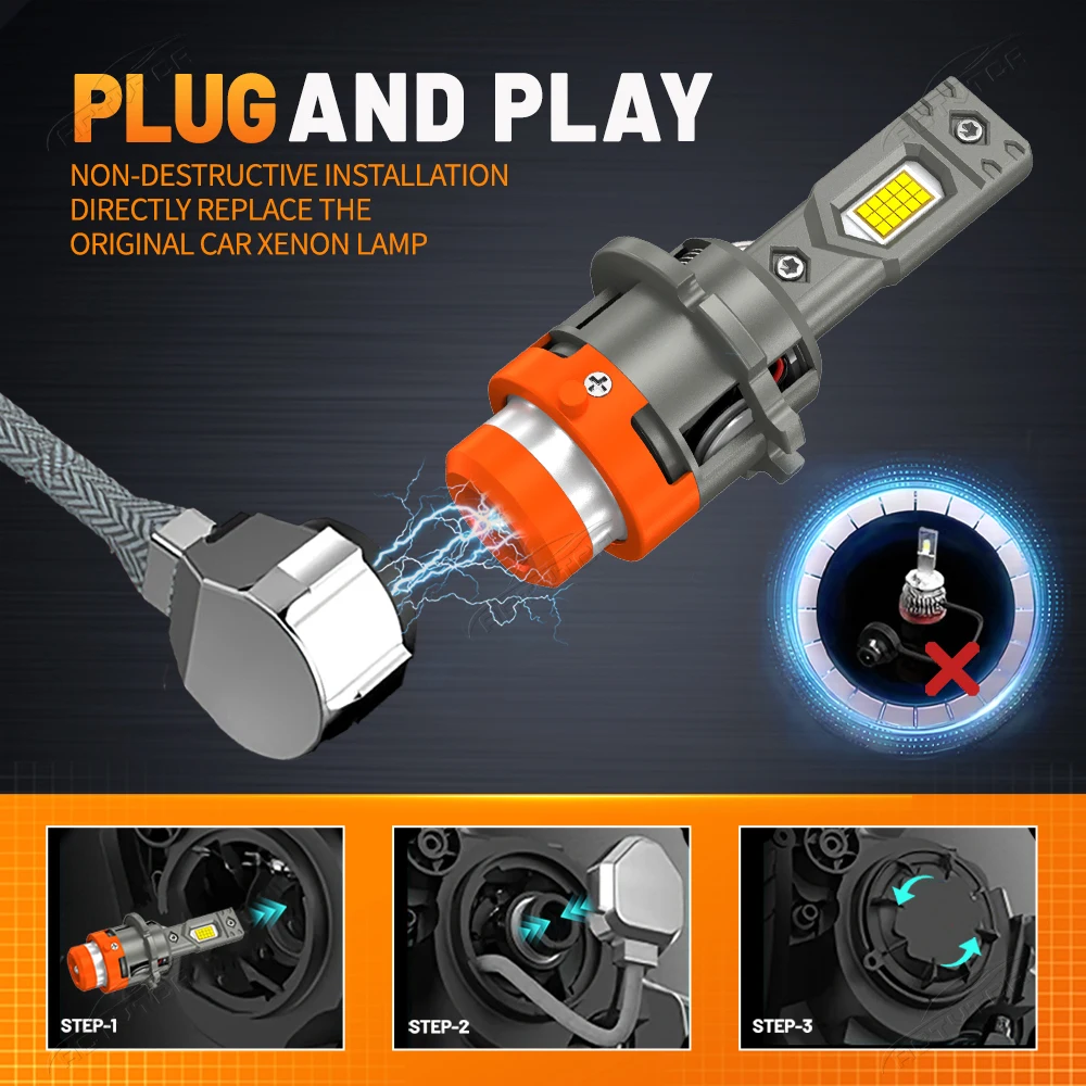 Lampu Depan LED D4S D2S Canbus 1:1 HID D1S D3S D1R D2R D3R D4R Lampu Mobil 8800000LM 5200W Plug&Play Turbo LED Bulb Untuk Mobil