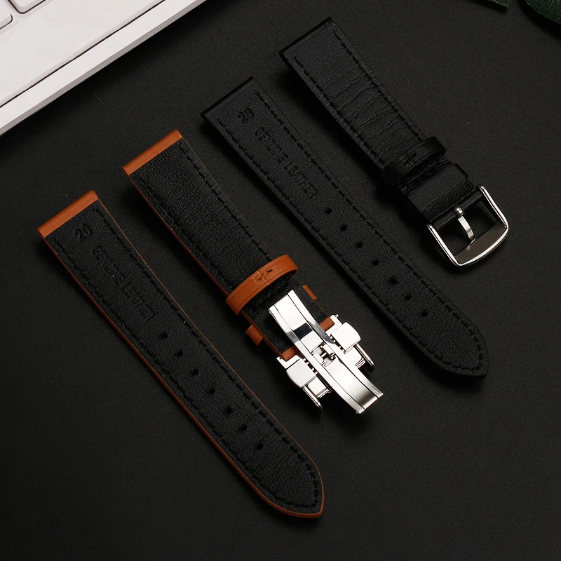 High Quality Plain Leather Watchband For Longines Creator L2.921 L4.911 IWC Omega Genuine Cowhide Watch Strap 20mm Black Brown image 4