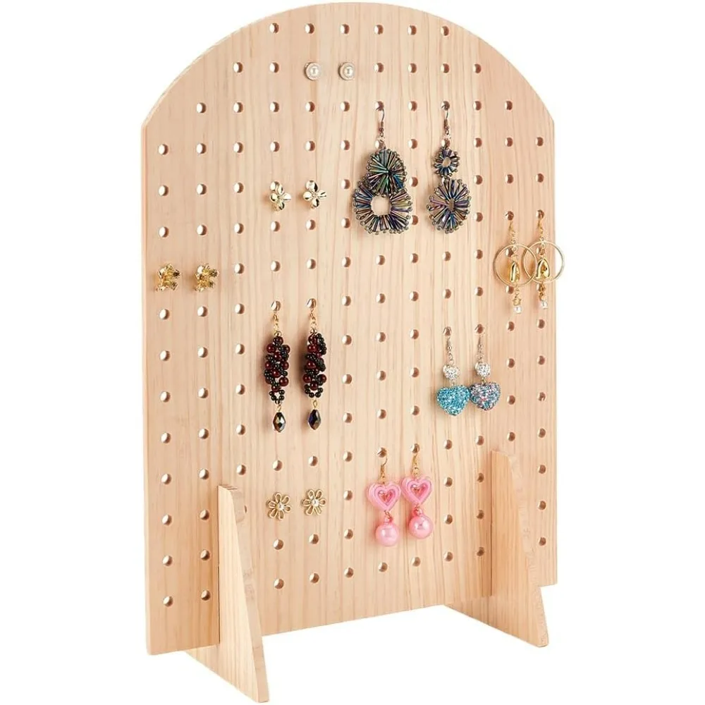 

16.6x11.8 inch Wooden Pegboard Display Stand 158 Holes Wood Retail Rack Pegboard Holder Board Neutral Earring Display