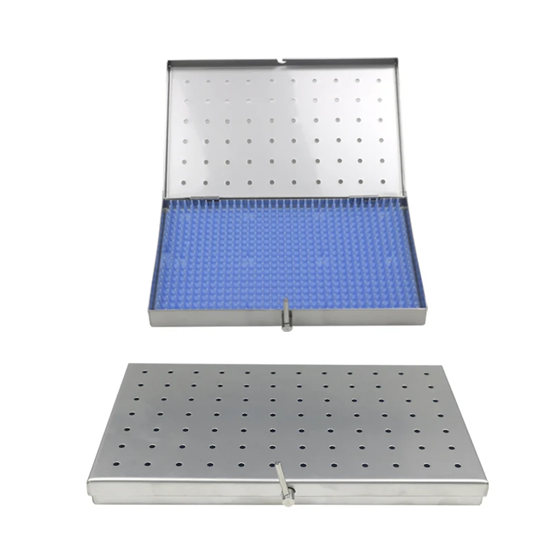 

Stainless Steel Sterilization Tray Case Disinfection Box Sterilization Box with Silicone Pad for Holding Instrument Two Types