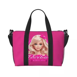 Custom Cartoon Barbie Girl Groceries Shopping Tote Bags Women Big Capacity Gym Beach Travel Bags