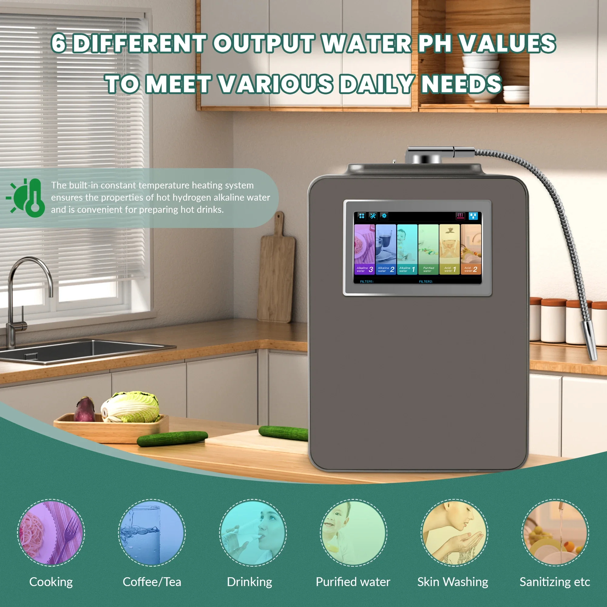 مولد مياه الهيدروجين 8 فوق كاونتر اكستريم -PL أطباق تيتانيوم مطلية بالبلاتين تعمل بالطاقة الكهربائية المنزلية EHM-959