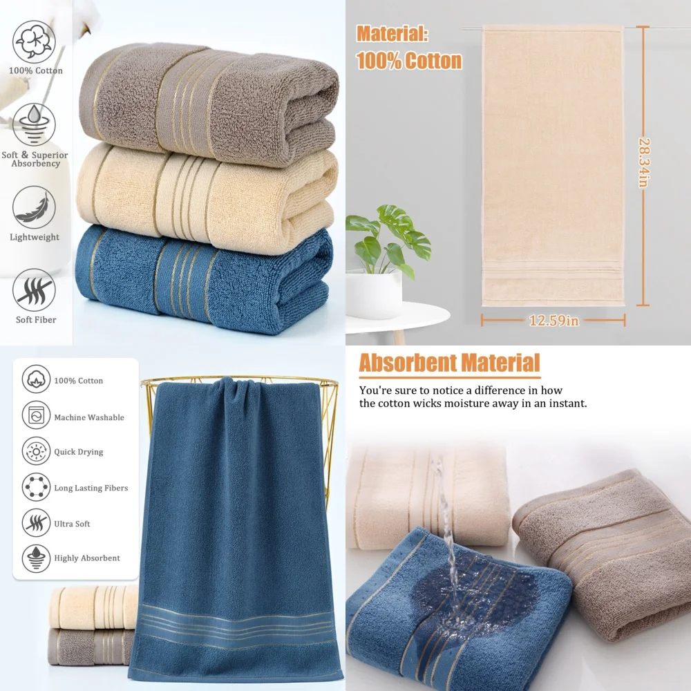 

towel3PCS Soft Absorbent Cotton Towels for Face Bath Luxury Bathroom Essentials Quick Dry Home Spa Towel Set Washcloths Travel