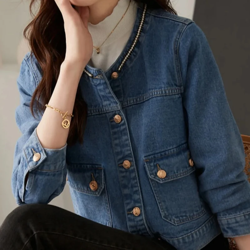 

Denim Jacket for Women Plain Korean Long Sleeve Cowboy Coat Woman Deals Vintage Low Price 2025 New Collection Original Outer In