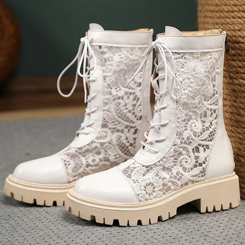 

ORCHALISA/женские летние ботинки с круглым носком на толстом каблуке, дышащая кружевная сетка на шнуровке, размер 35–45, черные, милые, весенние, S3318