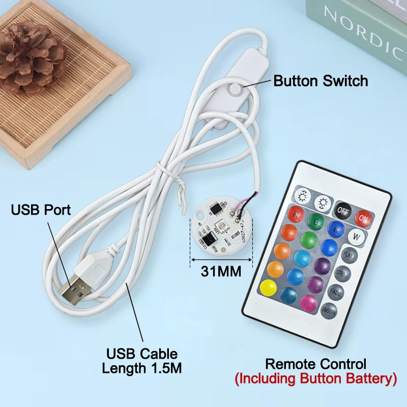 

LED Colorful Light Source Board With Remote Control Dimmable 5V 3W-31MM With 1.5M USB Switch Cable DIY Desk Lamp Indoor Lighting