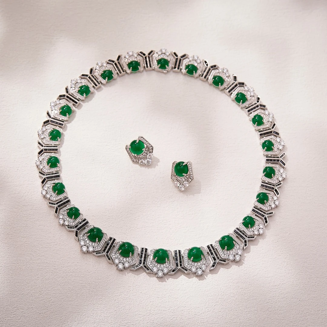 

EYER Luxury Temperament AAA Green Zircon Crystal Necklace Choker Earrings For Women Wedding Party Evening Dress Jewelry Sets