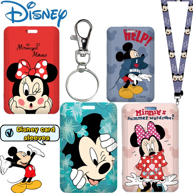 

Disney Mickey Minnie Card Set Creative High Value DIY Print Student Campus ID Access Card Protective Case with Lanyard Keychain