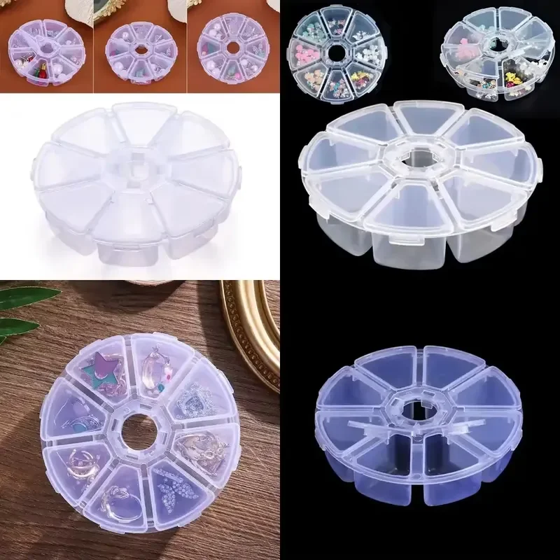 2026 Latest Round Beads Organizer Box 8 Grid Jewelry Storage Container for Rhinestones Nail Art Supplies Craft Beading DIY