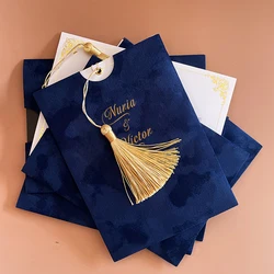 Personalized Invitation Letter Business wedding  Dark blue velvet decorated envelope with foil gold  print