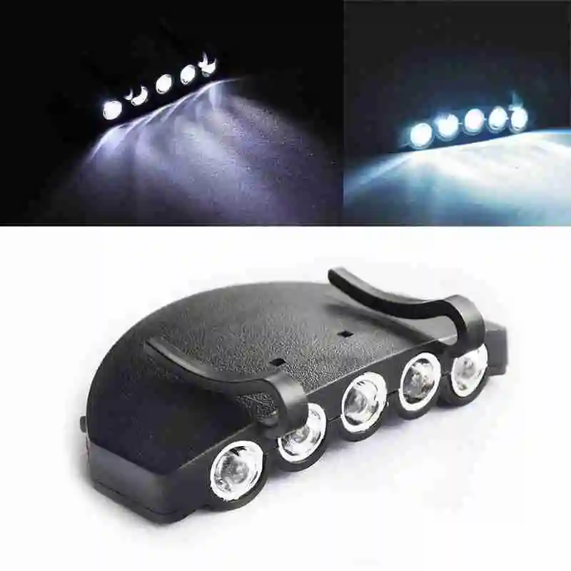 5 LED Clip On Hat Light Hands Free Cap Lamp Portable Headlamp Flashlight for Night Fishing Running Camping Hiking