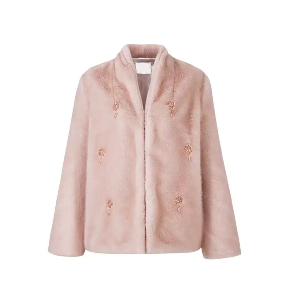 

Новая осенне-зимняя коллекция 2025, нишевая и элегантная меховая розовая куртка на хлопковой подкладке, женское легкое роскошное женское пальто для женщин