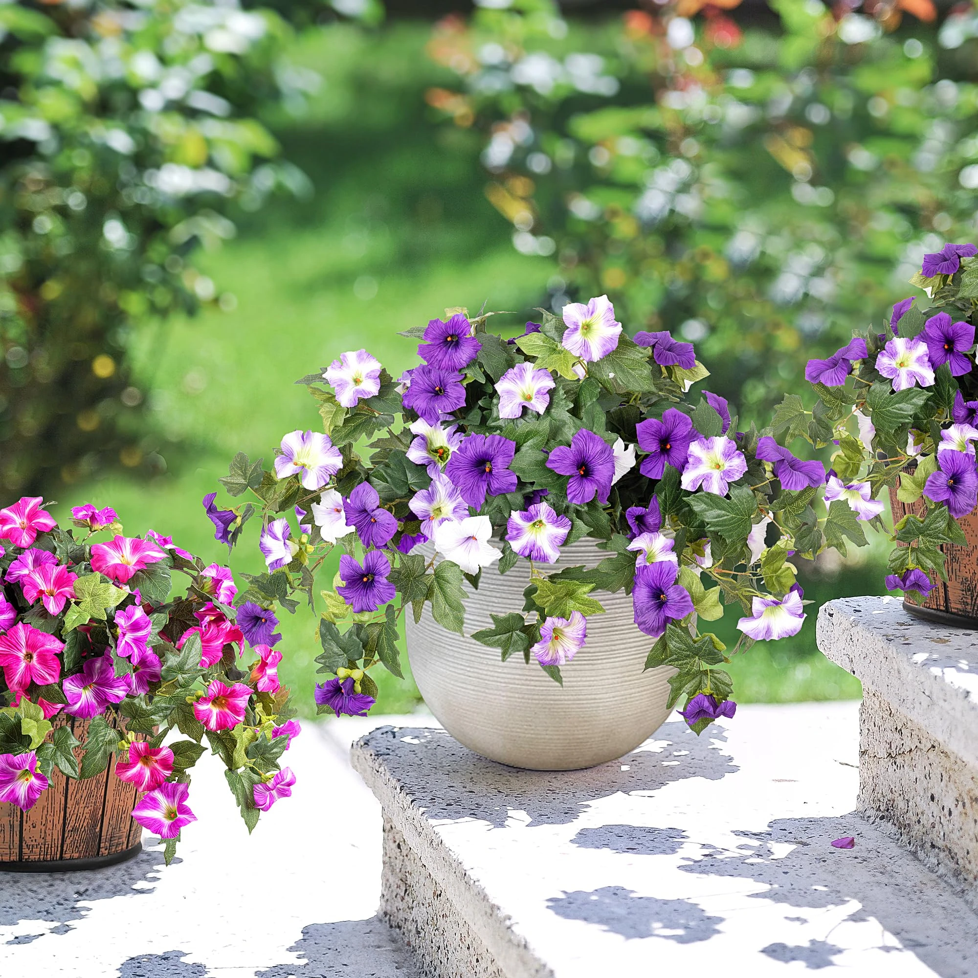1/2 Bündel künstliche Petunien, künstliche Blumen, Pflanzen für den Außenbereich, UV-beständig, künstliche Pflanze für Haus, Garten, Balkon, Hof, Veranda, Dekoration – Detail 6