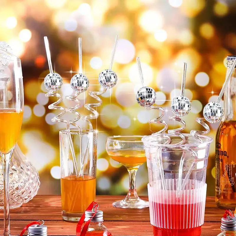 10pcs Mirror Disco Ball Straw Reflective Mini Disco Straw Creative Disco Ball Cocktails Straw For Bar Christmas Party Decoration