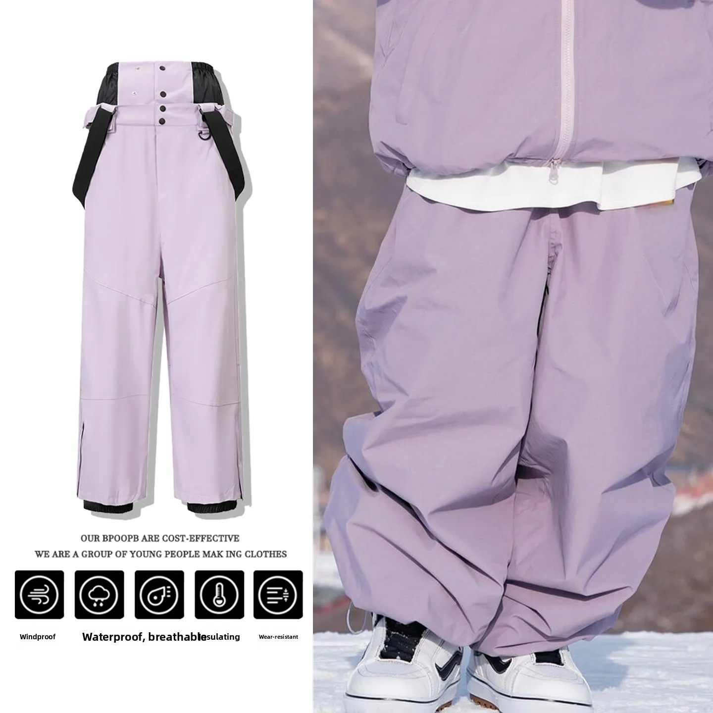 取り外し可能なスノーパンツ-メンズ-レディース-スキーパンツ-防風-防水-暖かい-シングルボードとダブルボードのスノースポーツに最適