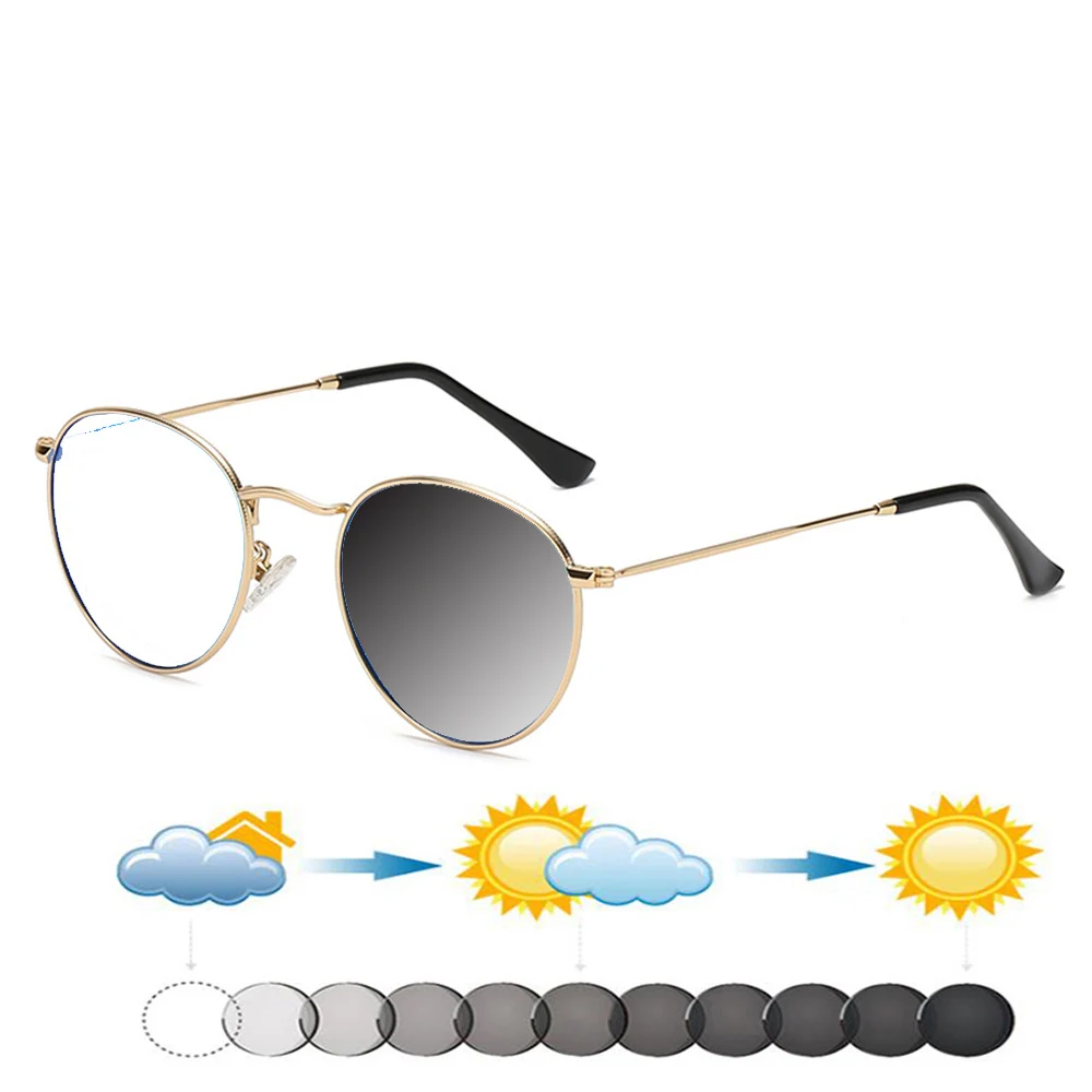 

Round Alloy Gold Color Frame Photochromic Reading Glasses +0.75 To +4