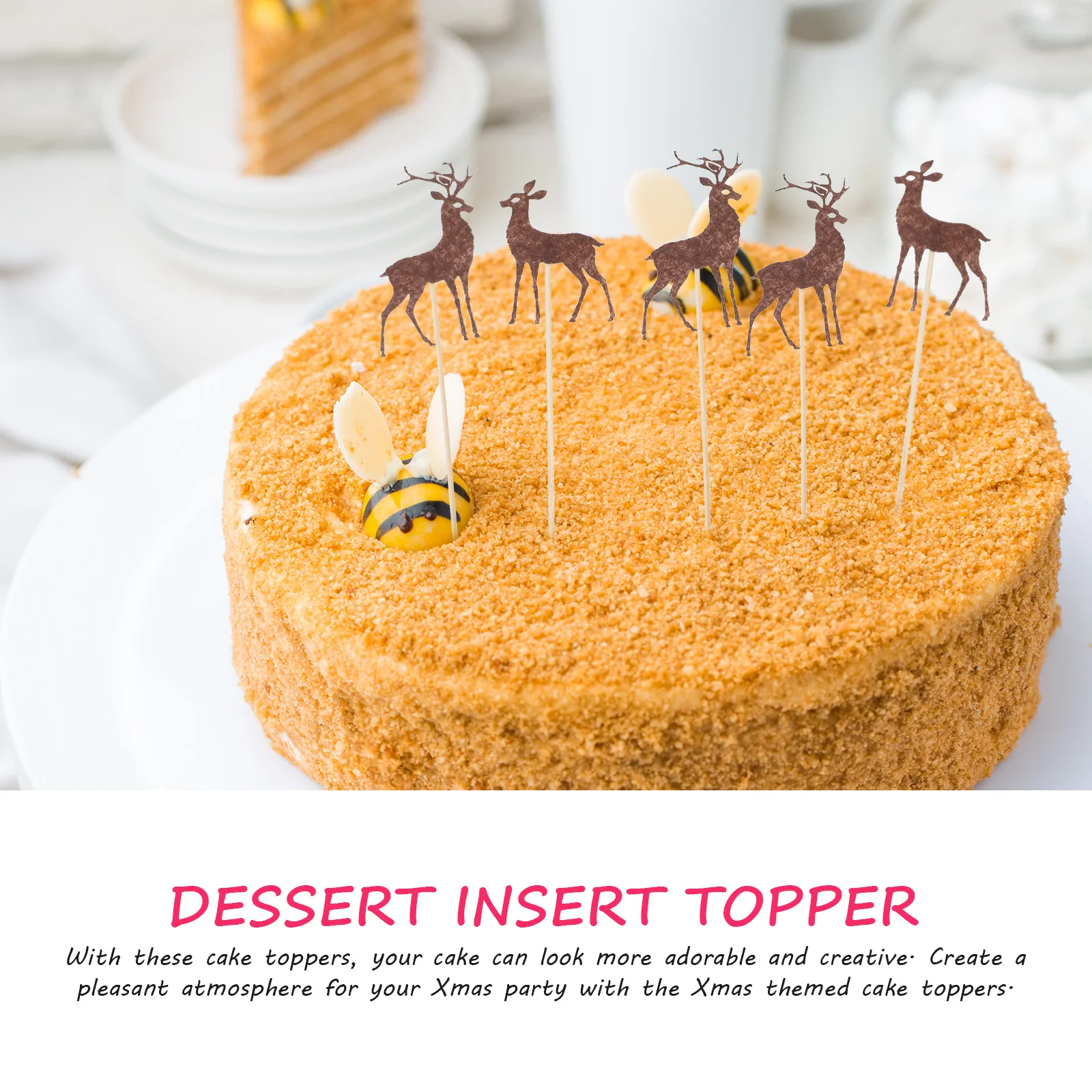 

20pcs Christmas Toppers Creative Xmas Dessert Decorations Festive Dessert Insert Topper Party Photo Props For Cakes Sweets