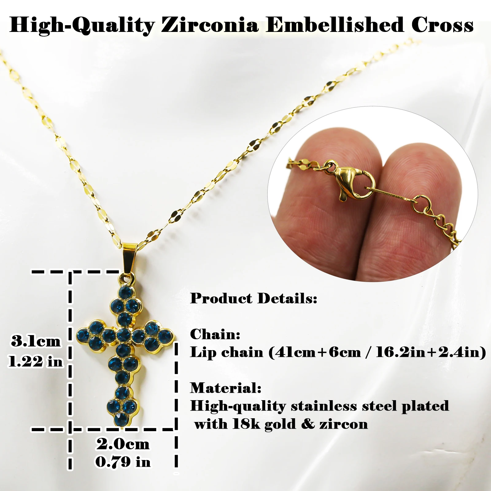 UniCrena Cross Birthstone Necklace for Women Charms Pendant with Gold Chain Christian Jewelry Birthday Gifts Mom Family 12 Color