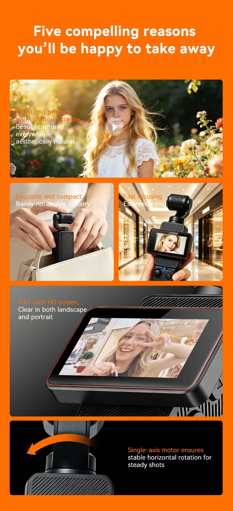 Pocket Vlog Camera 180° Auto Rotating Lens Rotatable Screen HD Video Camcorder for Outdoor Travel Selfie Short Video Shooting