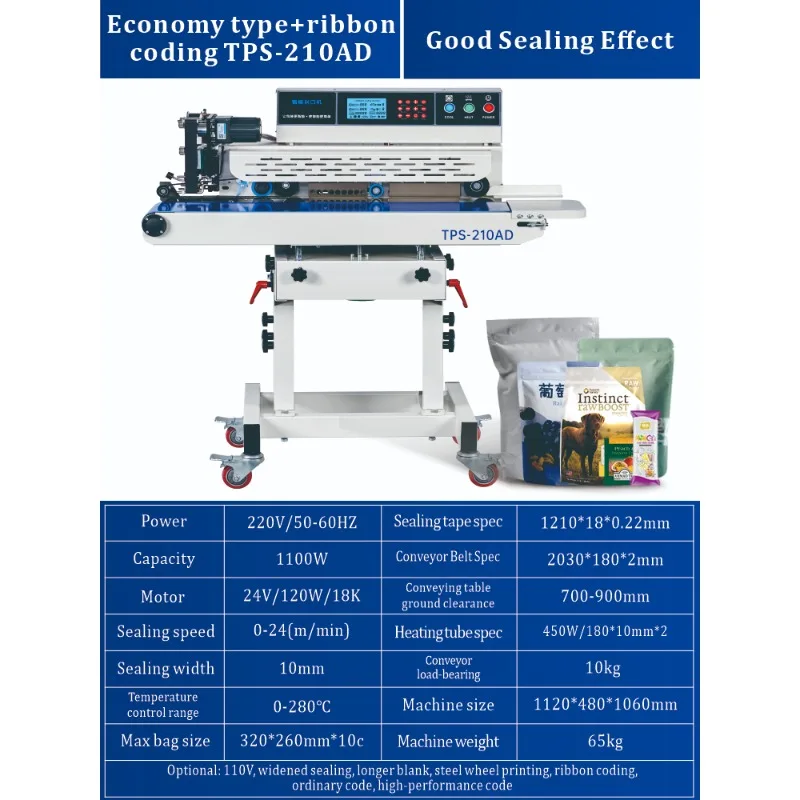 Semi-Auto Gear-Driven Continuous Band Sealer Toner Ribbon Printing for Pouches Bags Foil Film Heat Sealing Machine