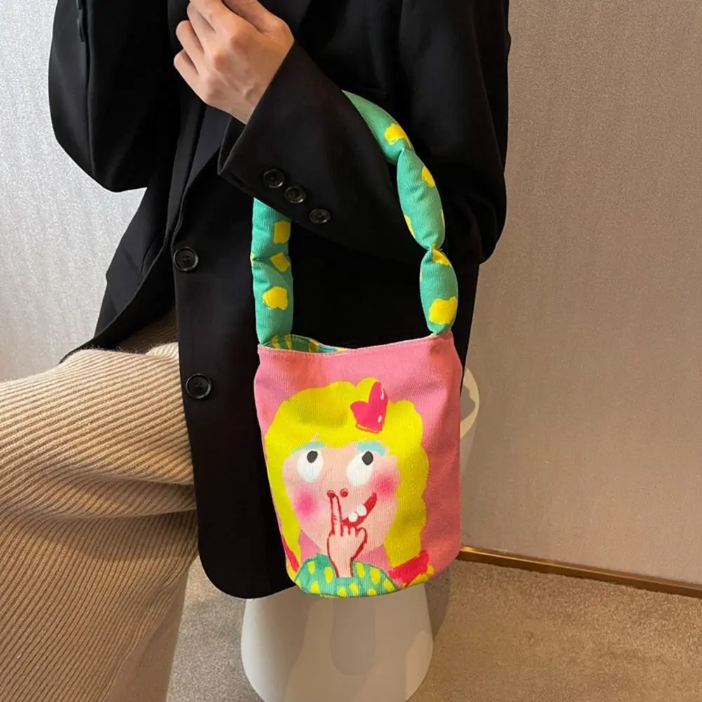 Borsa a secchiello in tela con stampa in stile coreano borsa per mummia portatile borsa a mano in tela Graffiti borsa a tracolla per borsa da pranzo all'aperto