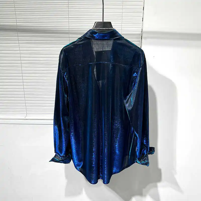 Spring 2024 Men\'s Shirts Sequined Fashion Shirt Original Trendy Male Long Sleeve Shirt High-End Lightweight Loose Comfort Tops