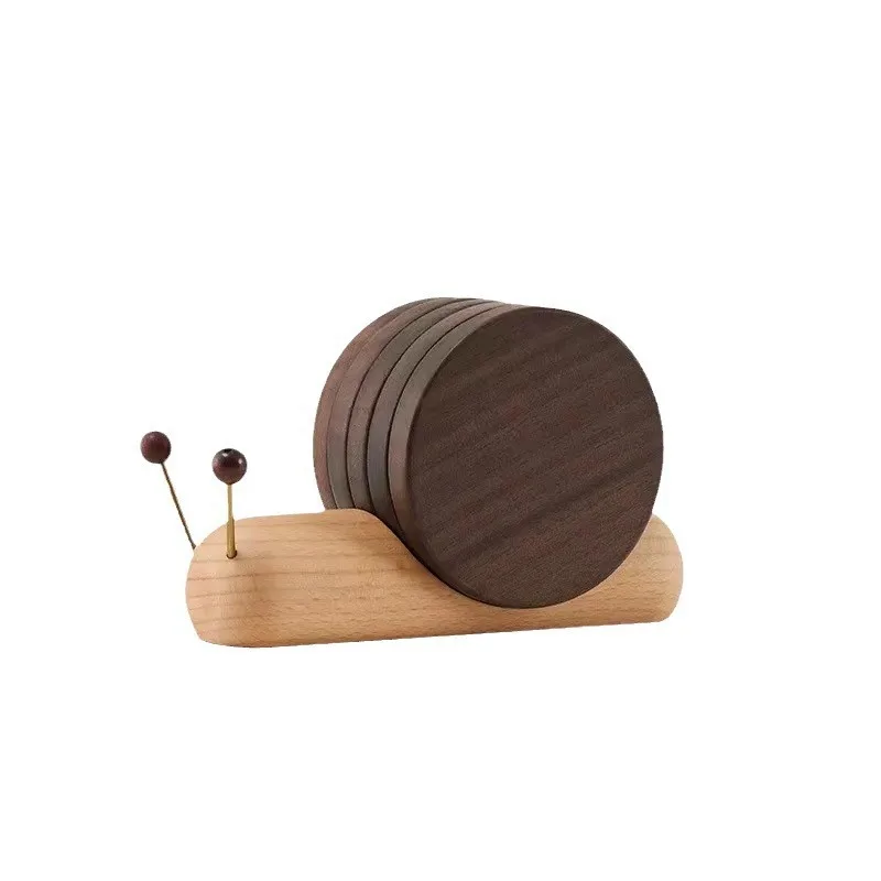 

Black walnut cartoon snail decompression creative tea cup mat ornament thermal insulation tea coffee mug coaster
