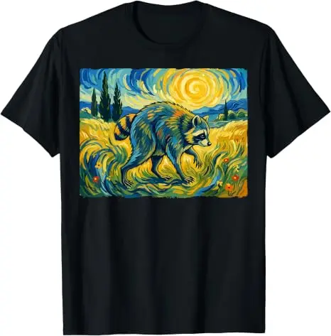 Van Gogh Jimothy Raccoon Animal Graphic Artwork T-Shirt Y2k Art Graphic Apparel Einzigartiges Neuheitsgeschenk Baumwolle Streetwear Kleidung – Detail 10