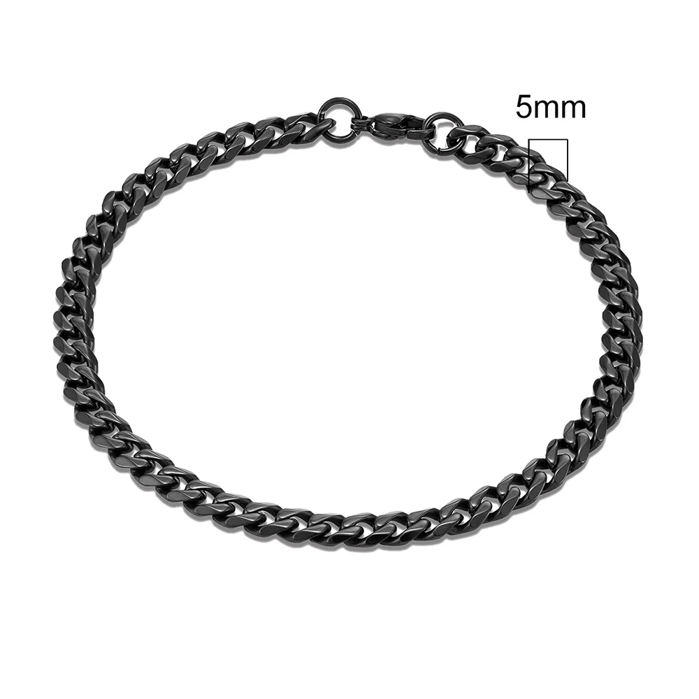 MKENDN Punk Men 3-11มม.สแตนเลสสตีลสีดำ Dainty Curb Cuban Link Chain สร้อยข้อมือผู้หญิง Unisex Solid เครื่องประดับของขวัญ