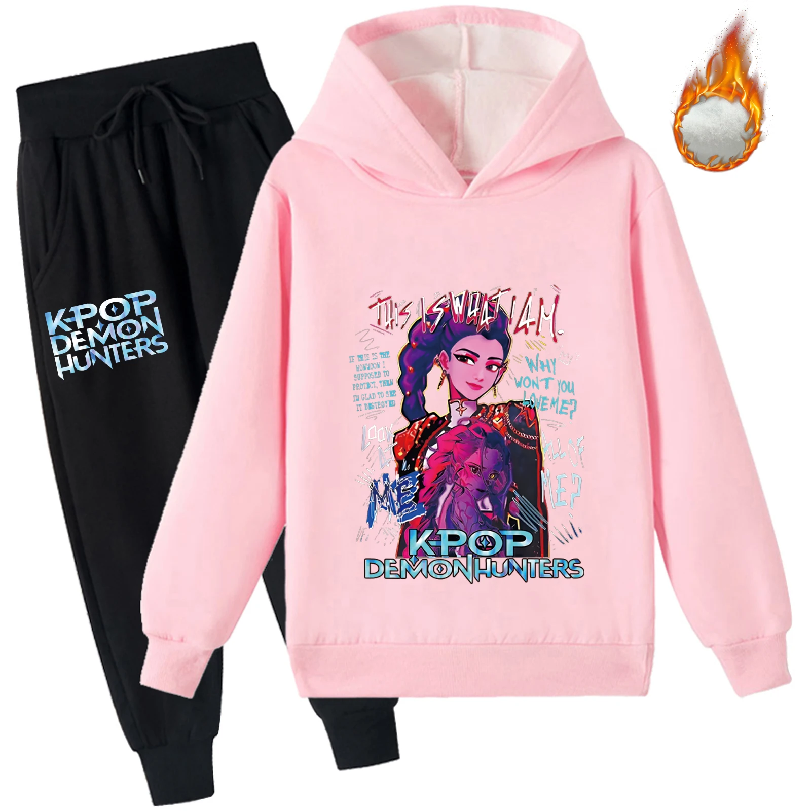 Felpe con cappuccio calde unisex per bambini Kpop Demon Hunters con pantaloni da jogging Set da 2 pezzi, felpa invernale a maniche lunghe per 2-14 anni