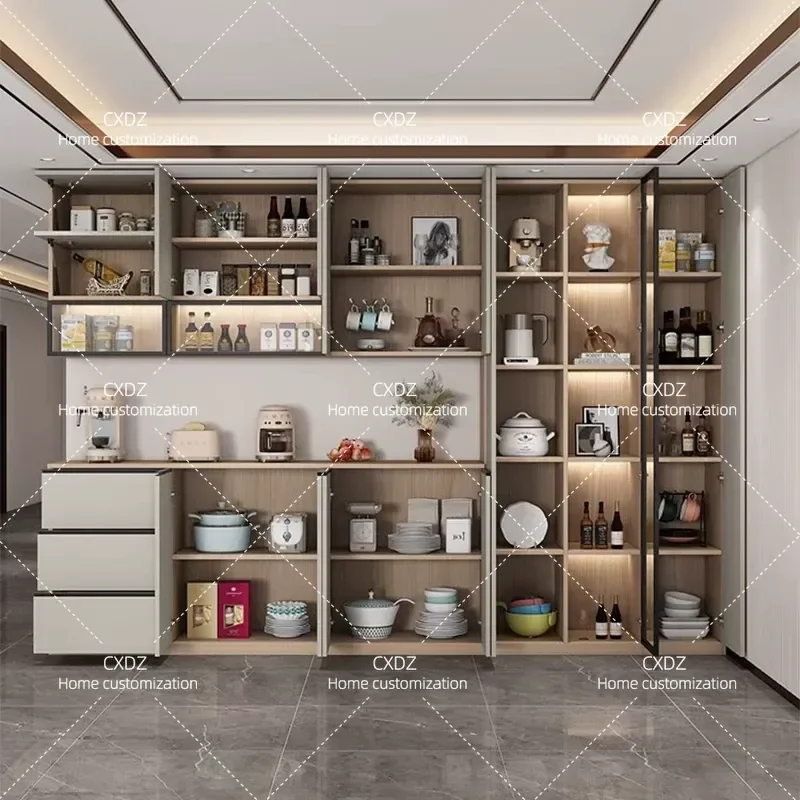 Cream Simple Side Cabinet Wine Storage Integrated Tall Unit Nordic Home Restaurant Floor to Ceiling Multi Functional Tea